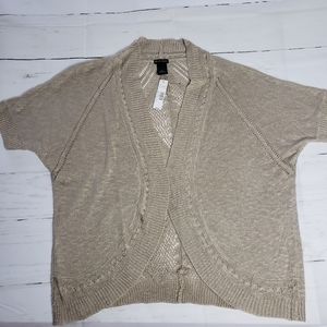 New Directions Women's Oatmeal Pointelle Cardigan Short Sleeve XL